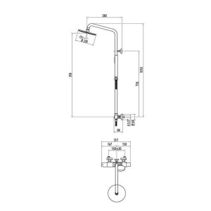 Gattoni Комплект для душа: термостатический смеситель, душевая стойка, душевая лейка 250мм, ручной душ, цвет Bianco Opaco
