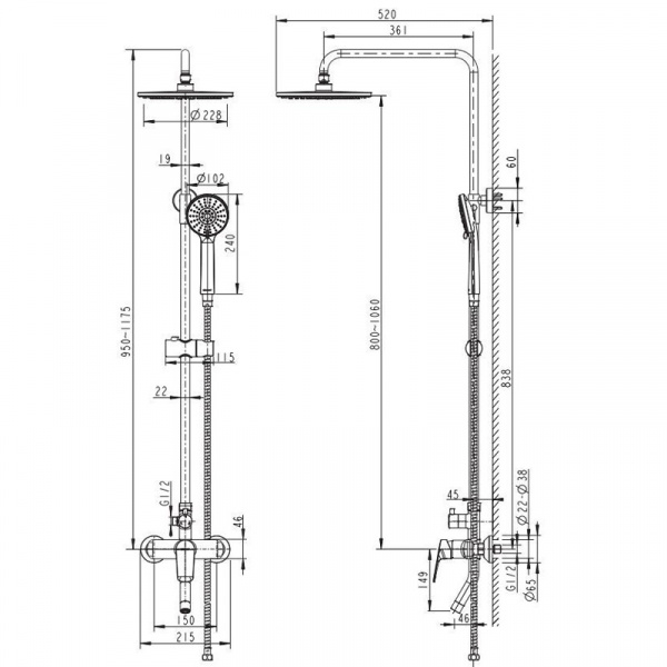 Душевая система Bravat Rhein F6429564CP-A-ENG Хром