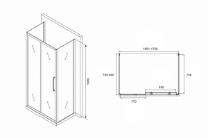 Душевой уголок Abber Schwarzer Diamant 170x80 AG30170H-S80-S80 профиль Хром стекло прозрачное