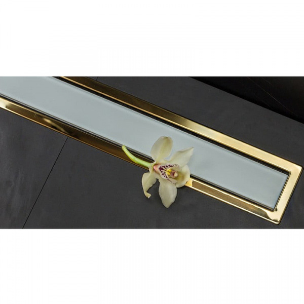 Душевой лоток Pestan Confluo Premium Line 950 White Glass Gold 13100126 с решеткой Белый глянцевый Золото глянцевое