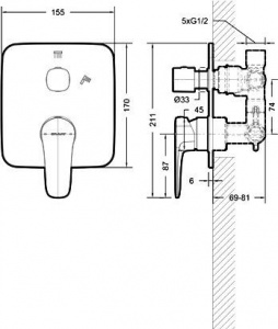 Набор смеситель для ванны и душа BRAVAT встраиваемый (F817CP-2-SET)