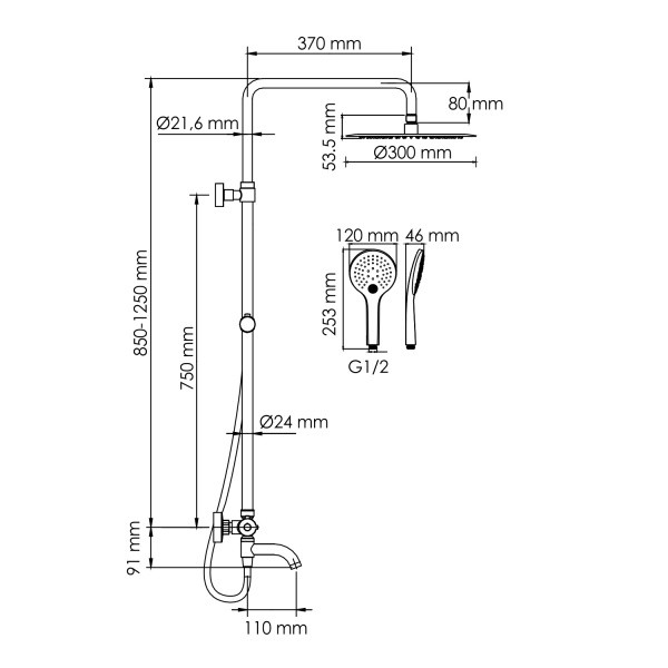 Душевая система WasserKraft A288.160.078.BM Thermo