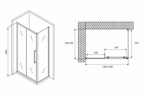 Душевой уголок Abber Schwarzer Diamant 140x90 AG30140H-S90 профиль Хром стекло прозрачное