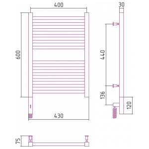 Полотенцесушитель электрический 600х400 состаренная латунь МЭМ правый Сунержа Модус 3.0 051-5701-6040