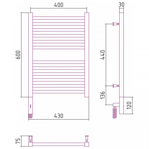 Полотенцесушитель электрический 600х400 сатин МЭМ левый Сунержа Модус 3.0 071-5700-6040