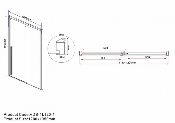 Душевая дверь Vincea Lugano 120 VDS-1L120CGB-1 профиль Черный стекло тонированное