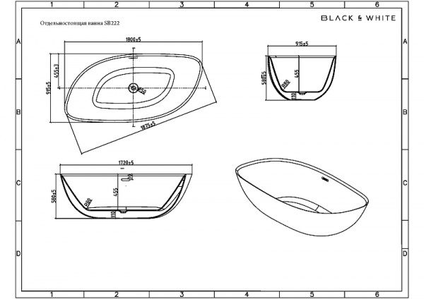 Акриловая ванна Black&White Swan SB 222 180x90 222SB00 без гидромассажа