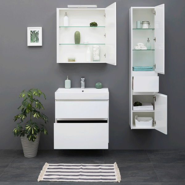 Комплект мебели для ванной Aquanet Бруклин 60 207803 подвесной Белый глянец