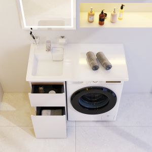 M85AWPL1001WG X-Joy,  Раковина над стиральной машиной, литьевой мрамор, левая, 100 см, белый глянец