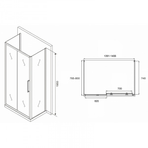 Душевой уголок Abber Schwarzer Diamant 140x80 AG30140MH-S80M-S80M профиль Хром стекло матовое