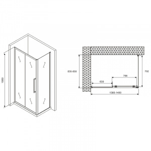 Душевой уголок Abber Schwarzer Diamant 140x85 AG30140H-S85 профиль Хром стекло прозрачное