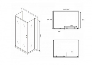 Душевой уголок Abber Schwarzer Diamant 120х70 AG30120B-S70B-S70B профиль Черный стекло прозрачное