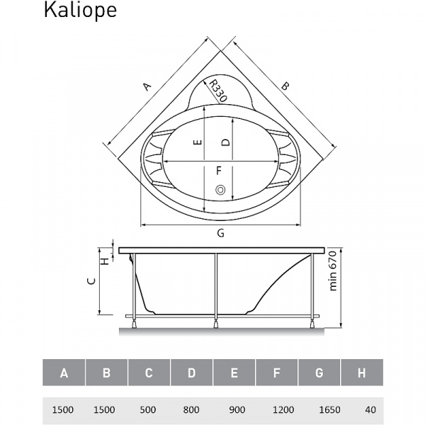 Акриловая ванна Vayer Kaliope 150x150 Гл000006523 без гидромассажа