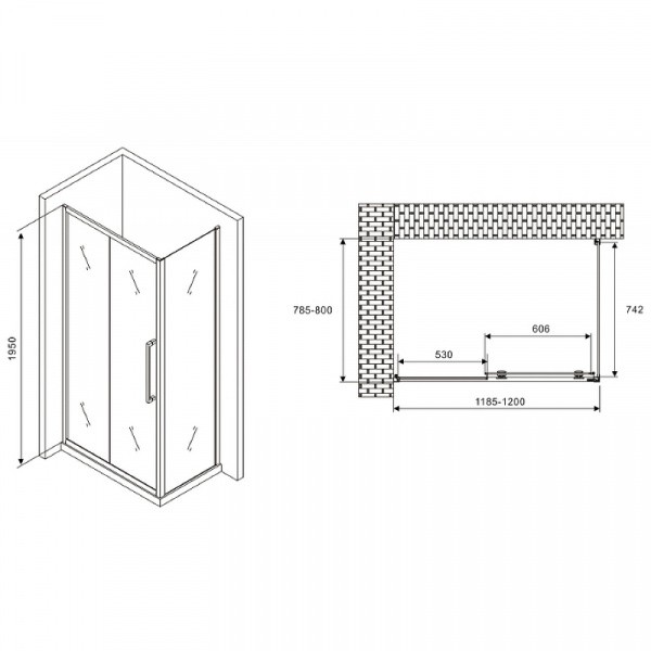 Душевой уголок Abber Schwarzer Diamant 120x80 AG30120MH-S80M профиль Хром стекло матовое