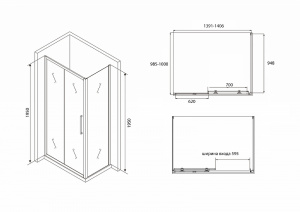 Душевой уголок Abber Schwarzer Diamant 140х100 AG30140BH-S100B профиль Черный стекло прозрачное