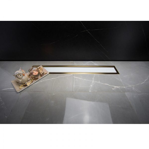 Душевой лоток Pestan Confluo Premium Line 450 White Glass Gold 13100120 с решеткой Белый глянцевый Золото глянцевое