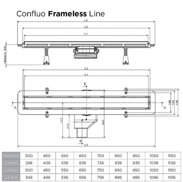 Душевой лоток Pestan Confluo Frameless Line 300 13701259 с двухсторонней решеткой Черный матовый / полая под плитку