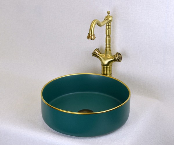 Раковина-чаша Bronze de Luxe 36 1054 Зеленая с золотым ободом