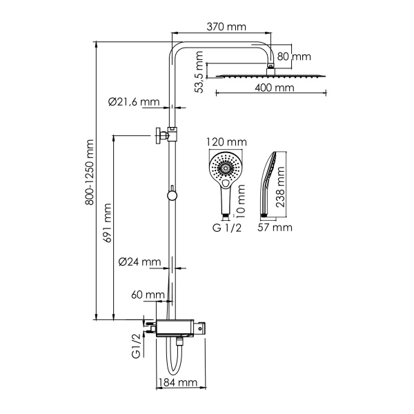 Душевая система WasserKRAFT A113.119.101.CH Thermo