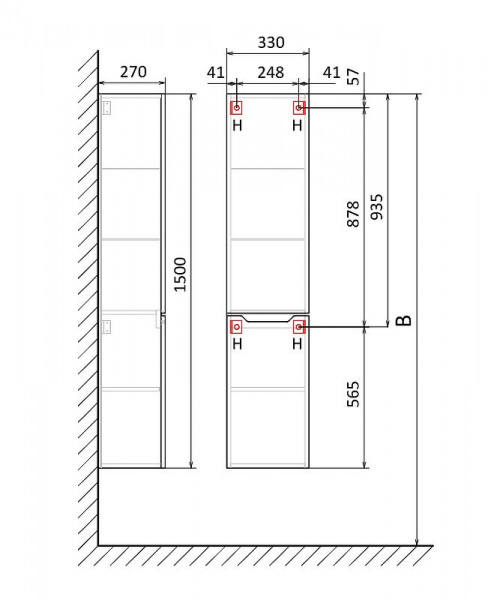 Шкаф пенал Jorno Slide 33 Sli.04.150/P/W подвесной Белый