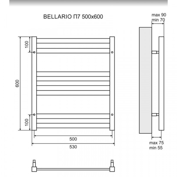 Полотенцесушитель водяной 600х500 Lemark Bellario П7 LM68607