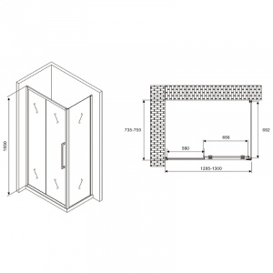 Душевой уголок Abber Schwarzer Diamant 130x75 AG30130BH-S75B профиль Черный стекло прозрачное