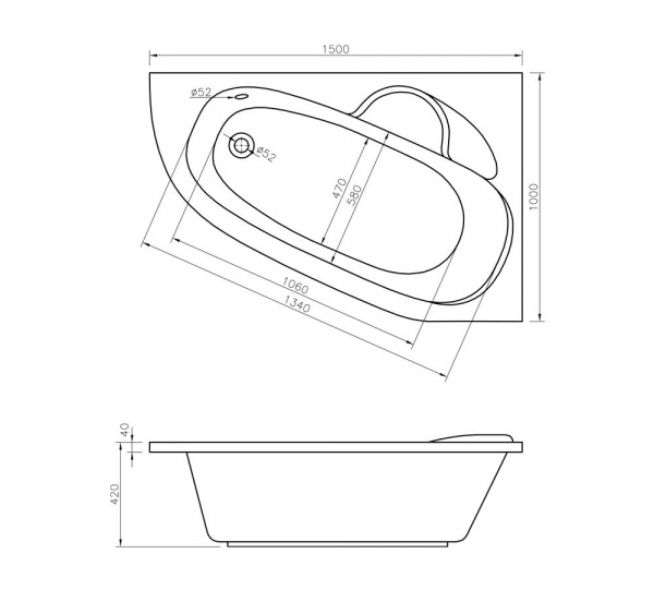 Комплект 4 в 1 Lavinia Boho Bell Pro S2-370215PR, акриловая ванна 150x100 см (правый разворот), усиленный металлический каркас, подголовник, лицевой экран