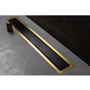 Душевой лоток Pestan Confluo Premium Line 850 Black Glass Gold 13100118 с решеткой Черный глянцевый Золото глянцевое