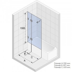 Шторка на ванну Riho VZ Scandic NXT X109V 95 P G001156120 (GX06062C2) профиль Хром стекло прозрачное