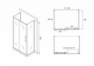 Душевой уголок Abber Schwarzer Diamant 180х70 AG30180B-S70B-S70B профиль Черный стекло прозрачное