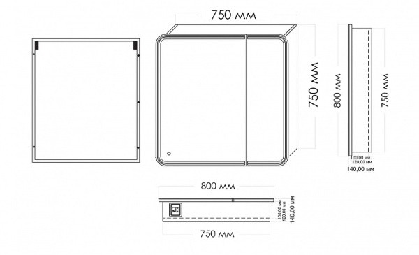 Зеркальный шкаф Art&Max Verona AM-Ver-800-800-2D-L-DS-F с подсветкой с сенсорным выключателем Белый