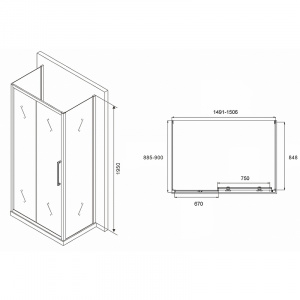 Душевой уголок Abber Schwarzer Diamant 150x90 AG30150MH-S90M-S90M профиль Хром стекло матовое