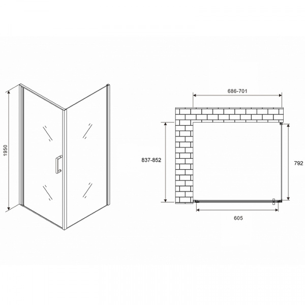 Душевой уголок Abber Sonnenstrand 70x85 AG04070-S85 профиль Хром стекло прозрачное