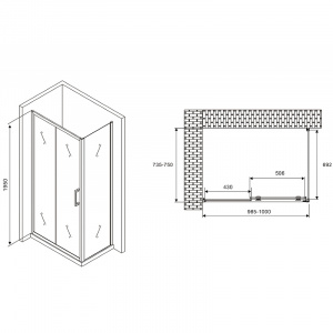 Душевой уголок Abber Schwarzer Diamant 100x75 AG30100B-S75B профиль Черный стекло прозрачное