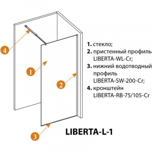 Неподвижная перегородка 125 см Cezares LIBERTA-L-1-125-C-NERO прозрачное