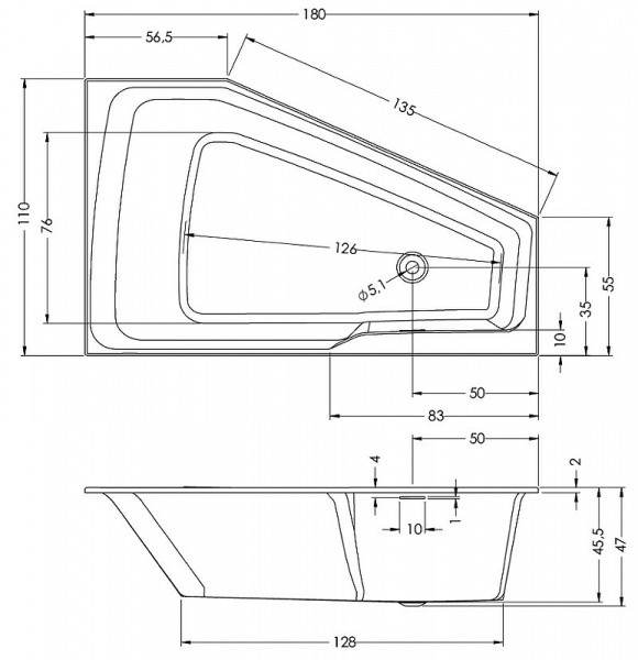 Акриловая ванна Riho Rething Space 180х110 L B116001005 (BR1800500000000) без гидромассажа
