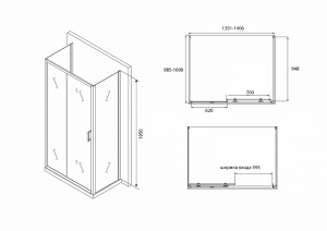 Душевой уголок Abber Schwarzer Diamant 140х100 AG30140B-S100B-S100B профиль Черный стекло прозрачное