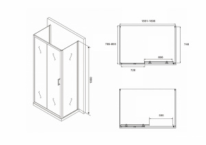 Душевой уголок Abber Schwarzer Diamant 160х80 AG30160BH-S80B-S80B профиль Черный стекло прозрачное