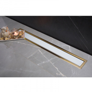 Душевой лоток Pestan Confluo Premium Line 950 White Glass Gold 13100126 с решеткой Белый глянцевый Золото глянцевое