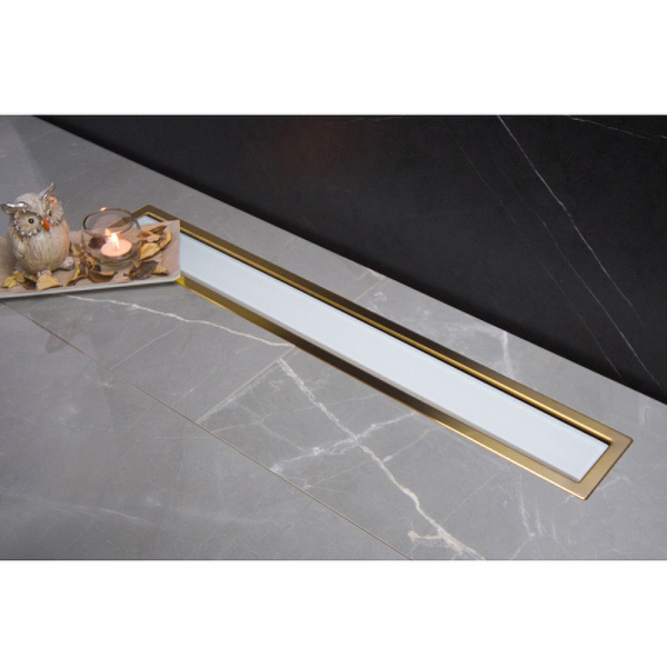 Душевой лоток Pestan Confluo Premium Line 750 White Glass Gold 13100123 с решеткой Белый глянцевый Золото глянцевое