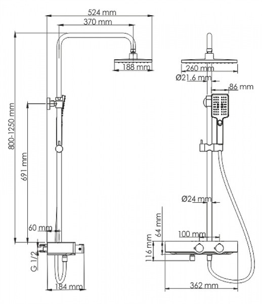 Душевая система WasserKRAFT Thermo A11401 с термостатом Черная матовая Хром