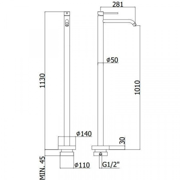 Смеситель напольный для раковины без донного клапана Paffoni Light LIG031CR