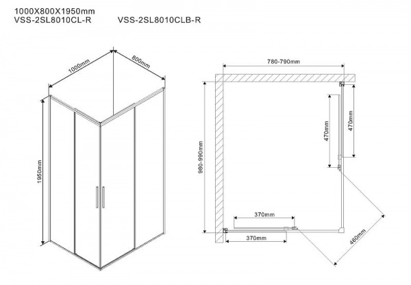 Душевой уголок Vincea Slim 100х80 VSS-2SL8010CLB-R профиль Черный матовый стекло прозрачное
