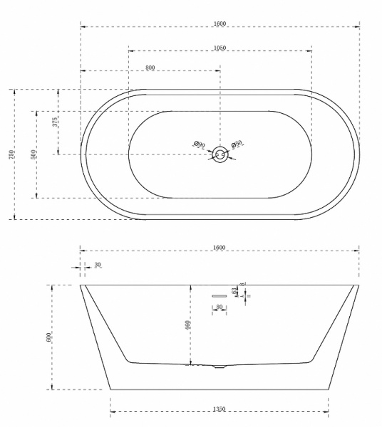 Акриловая ванна Abber 160х75 AB9320-1.6 без гидромассажа