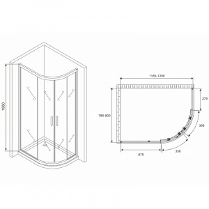 Душевой уголок Abber Schwarzer Diamant 120x80 AG01128M профиль Хром стекло матовое