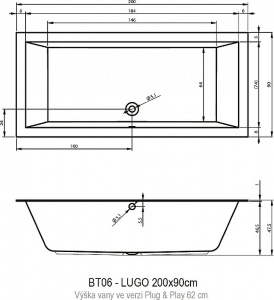Акриловая ванна Riho Lugo 200х90 R B137014005 (BD7100500000000) без гидромассажа