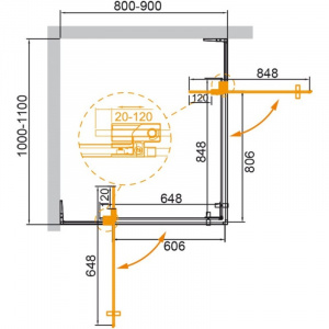 Душевой уголок 100-110х80-90 см Cezares SLIDER-AH-2-80/90-100/110-GRIGIO-Cr серое