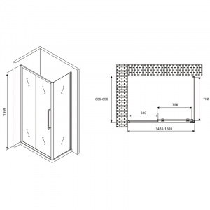 Душевой уголок Abber Schwarzer Diamant 150x85 AG30150H-S85 профиль Хром стекло прозрачное