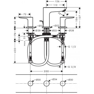 Смеситель hansgrohe Talis E для раковины, на 3 отверстия, со сливным гарнитуром, матовый черный 71733670