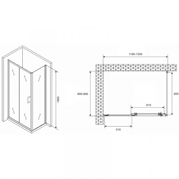 Душевой уголок Abber Schwarzer Diamant 120x90 AG301205-S905 профиль Хром стекло прозрачное